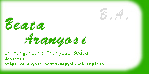 beata aranyosi business card