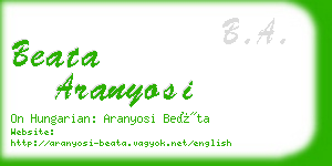 beata aranyosi business card